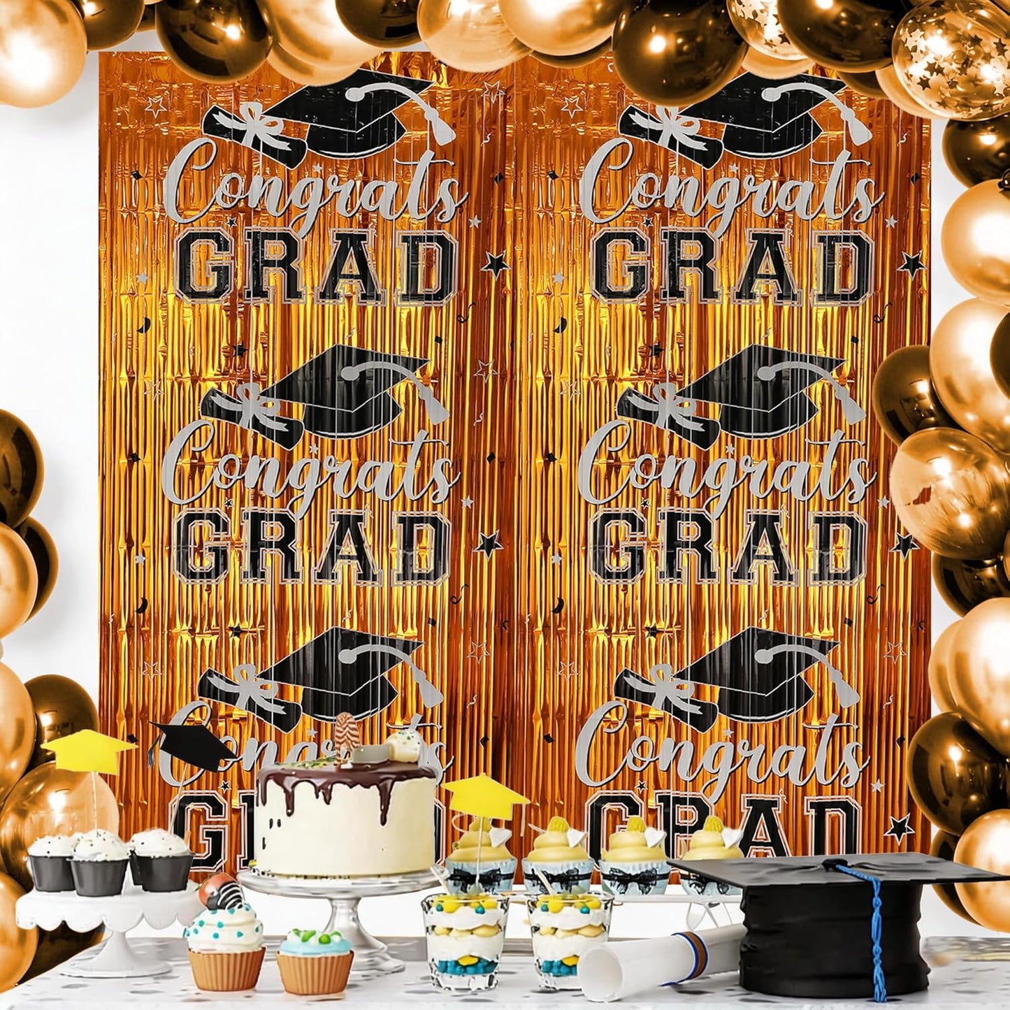 Gradution Party Suppiles Backdrop Decoration 2026, Claas of 2026 Streamer Tinsel Foil Fringe Curtains, Photo Booth Prop Backdrop, Black Grad Photo Backgrounds