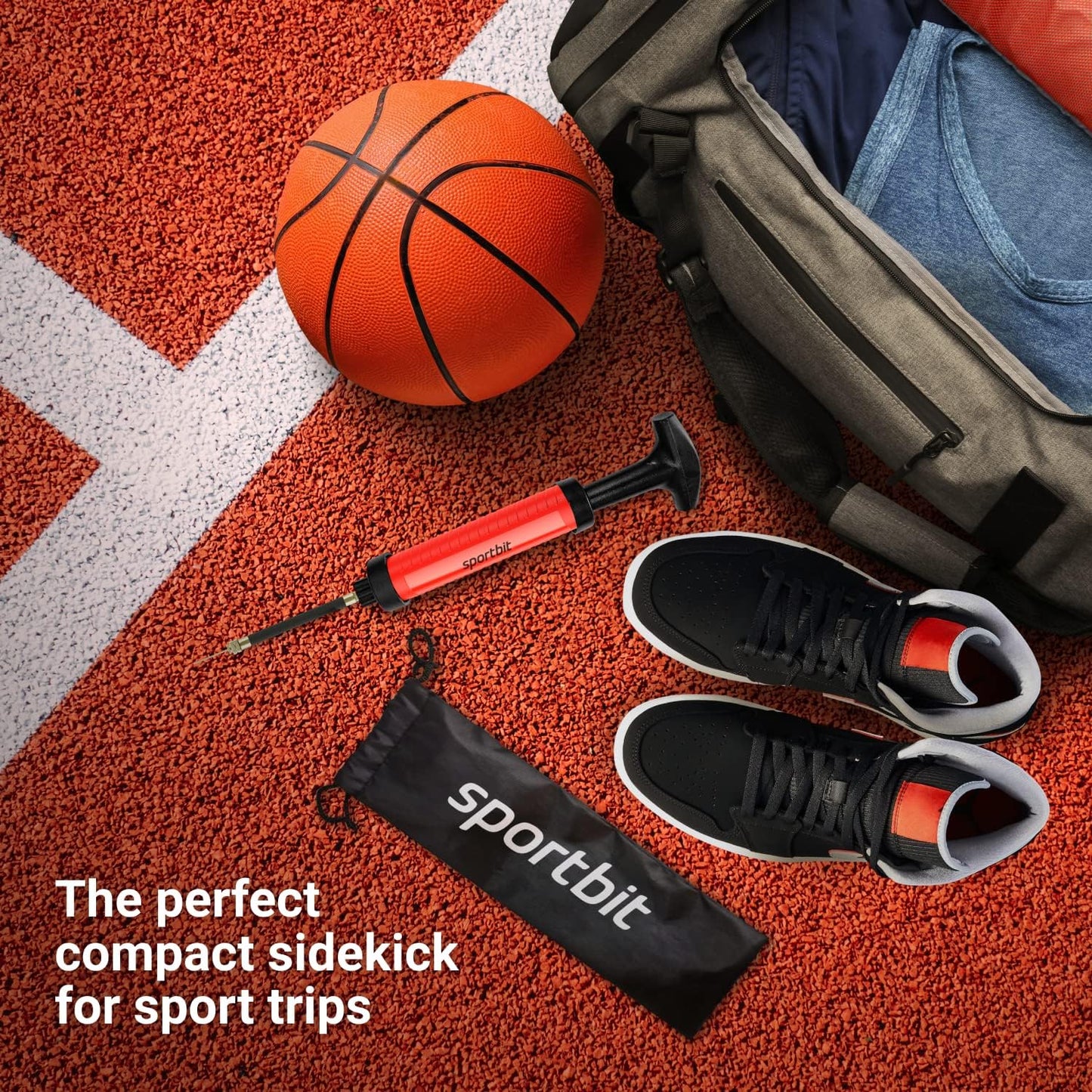 SPORTBIT Ball Pump for Sports Balls - Push & Pull Inflating System - Hand Pump for All Exercise Balls - Volleyball Pump, Basketball Inflator, Football & Soccer Ball Air Pump
