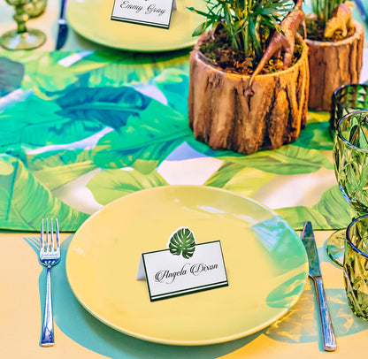 Gift Boutique 100 Pack Palm Leaf Place Cards Floral Green Leaves Seating Name Card Wedding Party Table Setting Tropical Folded Greenery Tent Cards