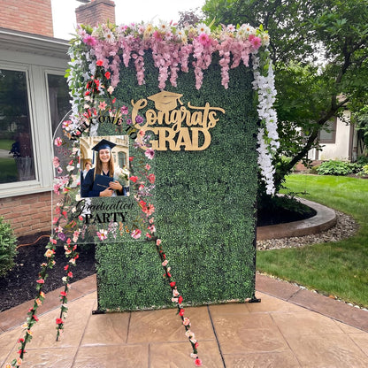 Yousoontic 3 Pcs Graduation Party Welcome Sign with Photo Set 18x24" Acrylic Wildflower 2026 Yard Sign with Easel Stand 24.6ft Flower Garland Grad Senior High School College Decor for Graduation Party