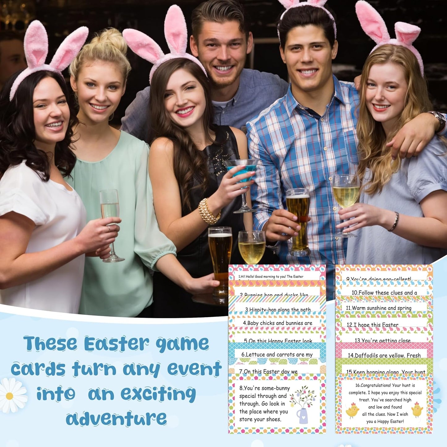 Nature Scavenger Hunt Cards, Bunny Easter Egg Hunt Clue Cards for Adults Family Friends, Spring Camping Treasure Riddle Party Game Indoor Activities - A01