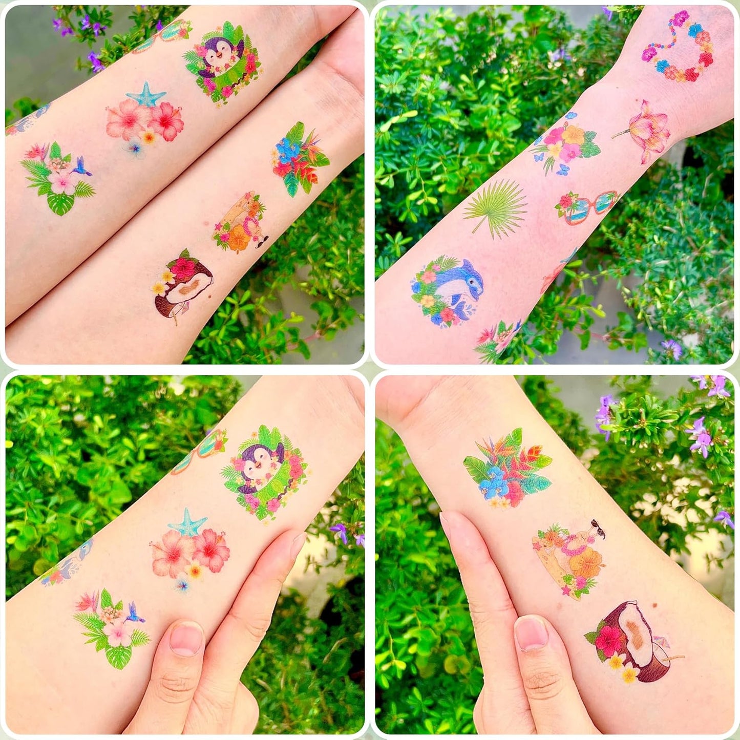 96PCS Tropical Flower Temporary Tattoos Stickers - Summer Hawaii Themed Party Favors Party Decorations Accessories Supplies Hibiscus Plumeria Gift Idea For Kids Teens Adult Classroom Prizes Rewards
