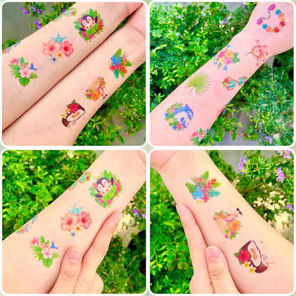 96PCS Tropical Flower Temporary Tattoos Stickers - Summer Hawaii Themed Party Favors Party Decorations Accessories Supplies Hibiscus Plumeria Gift Idea For Kids Teens Adult Classroom Prizes Rewards