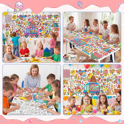 Happy Birthday Giant Coloring Poster/Tablecloth, 30 x 72 Inch Birthday Craft for Kids Art Crafts Paper Banner Kid Games Activities,Coloring Tablecloth Crafts for Classroom Wall School Home Parties