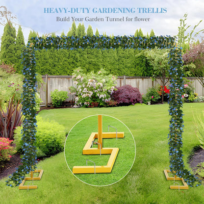8.2FT Square Wedding Arch Backdrop Stand,Balloon Arch Stand, Metal Gold Backdrop Adjustable Stand Heavy Duty, Extra 2 Clamps Change Over The Table Rod Stand for Party Decoration,Garden Trellis Frame