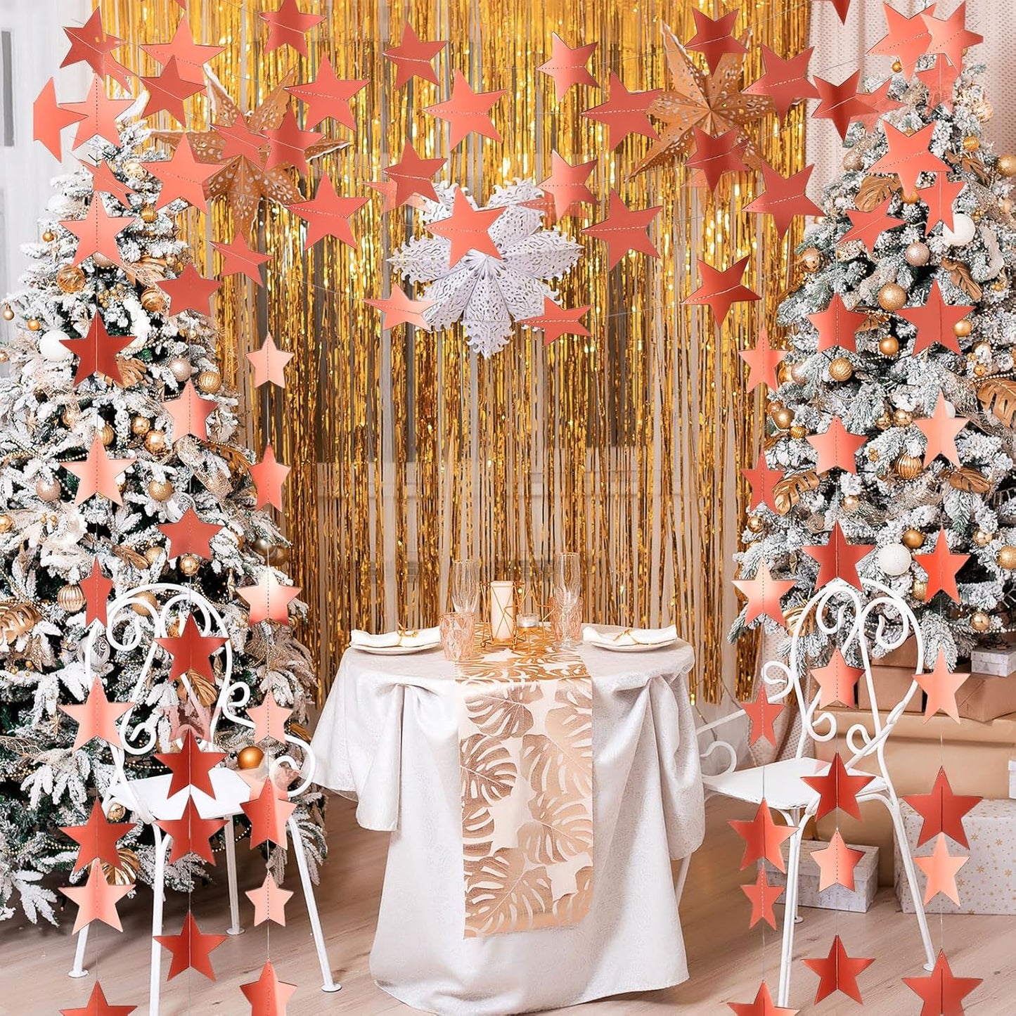 Spakon 65 Feet Glitter Star Paper Garland Banner Hanging Decoration Star Streamers Double Side 2026 Graduation Decorations for Wedding Birthday Festival New Year Party Decoration (Gold)