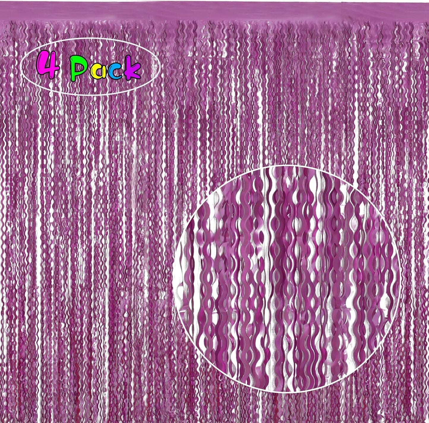 4 Pack Wavy Champagne Gold Metallic Tinsel Foil Fringe Curtains Backdrop - 3.3X6.6ft Foil Fringe Backdrop for Parties | Door Streamers for Birthday | Photo Booth Backdrops Party Decor