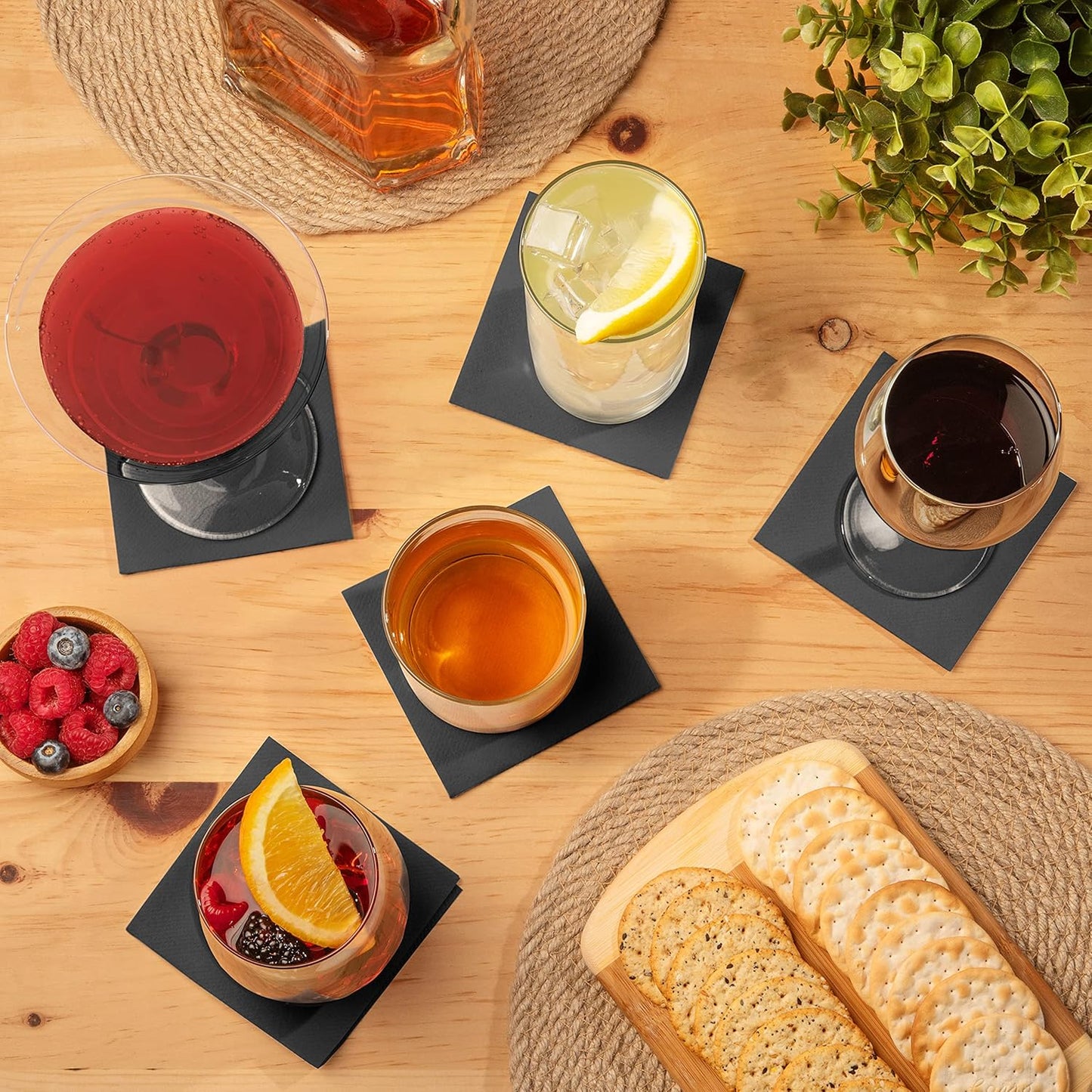 AH AMERICAN HOMESTEAD Cocktail Napkins-Disposable Beverage/Bar Napkins-White Linen-Like Square Napkins-Eco-Friendly & Compostable-Everyday Use, Party or Wedding 4.75inch x 4.75inch (100 Count, White)