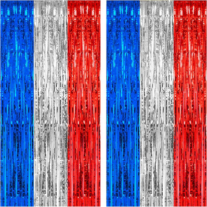 2 Pack 3.2ft x 8.2ft Silver Metallic Tinsel Foil Fringe Curtains, Door Streamer Photo Booth Backdrop for Birthday Graduation Engagement Bridal Shower Bachelorette Baby Shower Party Decorations