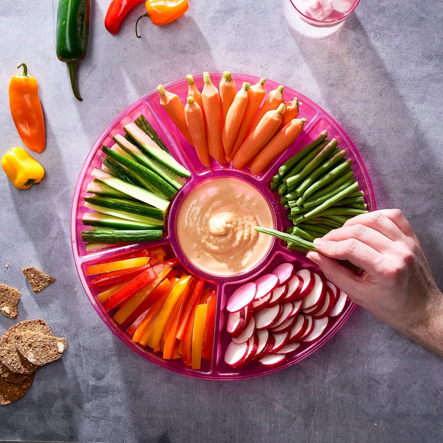 Plasticpro 6 Sectional Round Plastic Serving Tray/Platters Clear Pack of 2