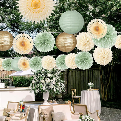 Tissue Paper Pom Poms - 23 PCS Dusty Blue Paper Flowers Pom Pom Kit Circle Dot Party Banner Hanging Swirl Party Decorations for Wedding Birthday Baby Shower Bridal Shower Tea Party