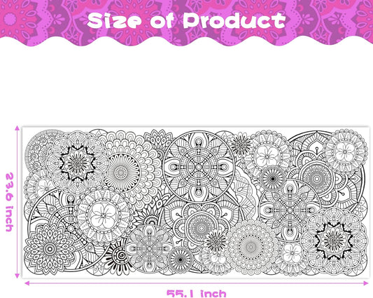 Dvbonike Jumbo Mandala Coloring Poster Giant Summer Color-in Paper Poster DIY Drawing Blank Doodle Art Banner 55.1 x 23.6 inch Tablecloth Wall Decoration, Home School Activity Party Supplies for Kids
