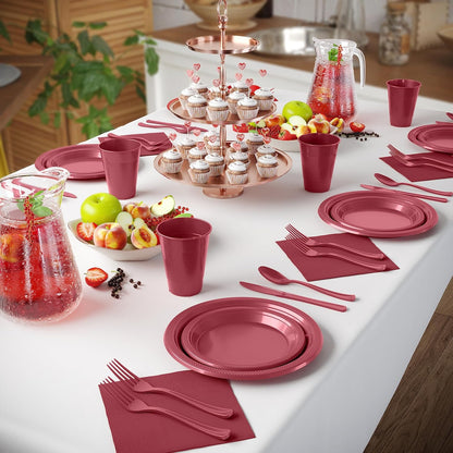 350 Pcs Black Plastic Plates For Party, Black Disposable Plates Set, 50 Of Each 9" Dinner Plate Set, 7" Dessert Plate, Cups, Napkins & Cutlery Plastic Dinnerware Set Exquisite