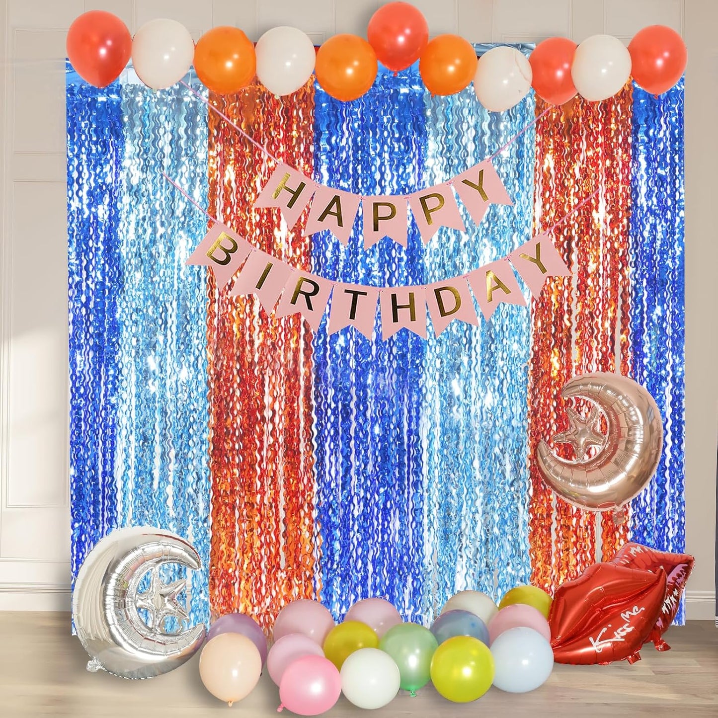 3 Pack Colorful Foil Fringe Curtain Backdrop - 6.6 x 3.3 ft Wavy Rainbow Tinsel Backdrop Curtain Metallic Streamers Iridescent Holiday Photo Booth Party Decorations