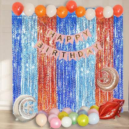 3 Pack Colorful Foil Fringe Curtain Backdrop - 6.6 x 3.3 ft Wavy Rainbow Tinsel Backdrop Curtain Metallic Streamers Iridescent Holiday Photo Booth Party Decorations