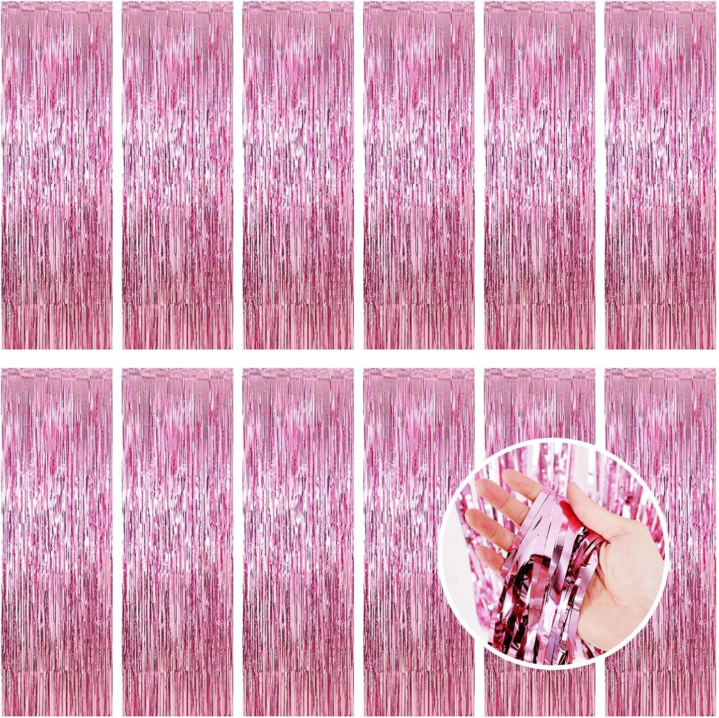 Silver Fringe Curtain Party Streamers, 12 Pack 3.3ft x 8.2ft Foil Curtain Backdrop Tinsel Foil Fringe Curtains Photo Booth Backdrop Streamer for Birthday, Wedding, Baby Shower, Disco Party