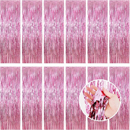 Silver Fringe Curtain Party Streamers, 12 Pack 3.3ft x 8.2ft Foil Curtain Backdrop Tinsel Foil Fringe Curtains Photo Booth Backdrop Streamer for Birthday, Wedding, Baby Shower, Disco Party