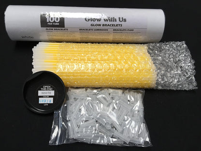 Glow Sticks Bracelets Bulk Wholesale, 100 8” Yellow Glow Bracelets, Bright Color, Glow 8-12 Hrs, 100 Connectors Included, Glow Party Favor Supplies, Sturdy Packaging, Great Fun.