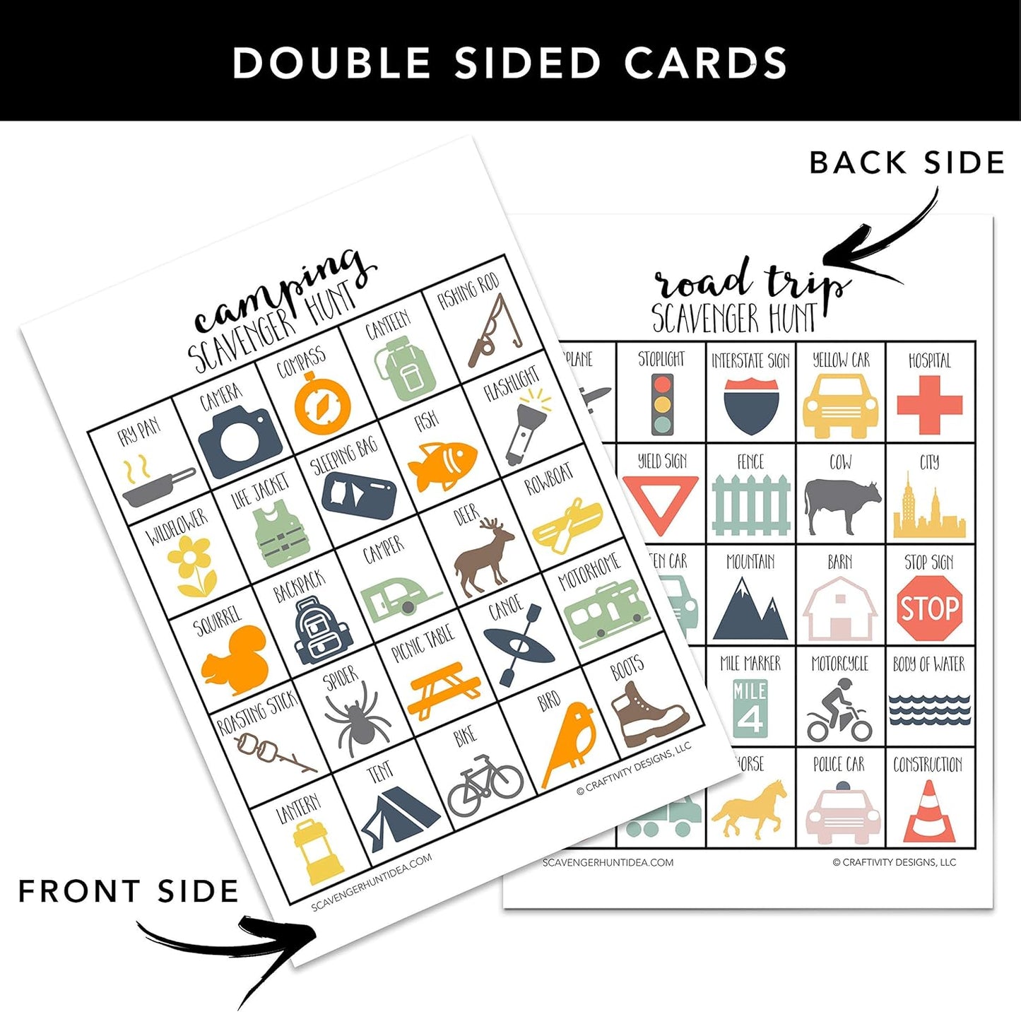 Camping Scavenger Hunt Games for Kids, Outdoor or Indoor, Birthday Party, Road Trip, Travel Activities, Includes 10 Dry Erase Markers and Cards, Family Game Night