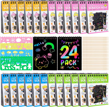 YSCare 24 Pack Scratch Arts and Crafts Notebooks, Rainbow Art Scratch Note, Goodie Bags Stuffers Essentials Gifts for Birthday Party Favors Classroom Prizes