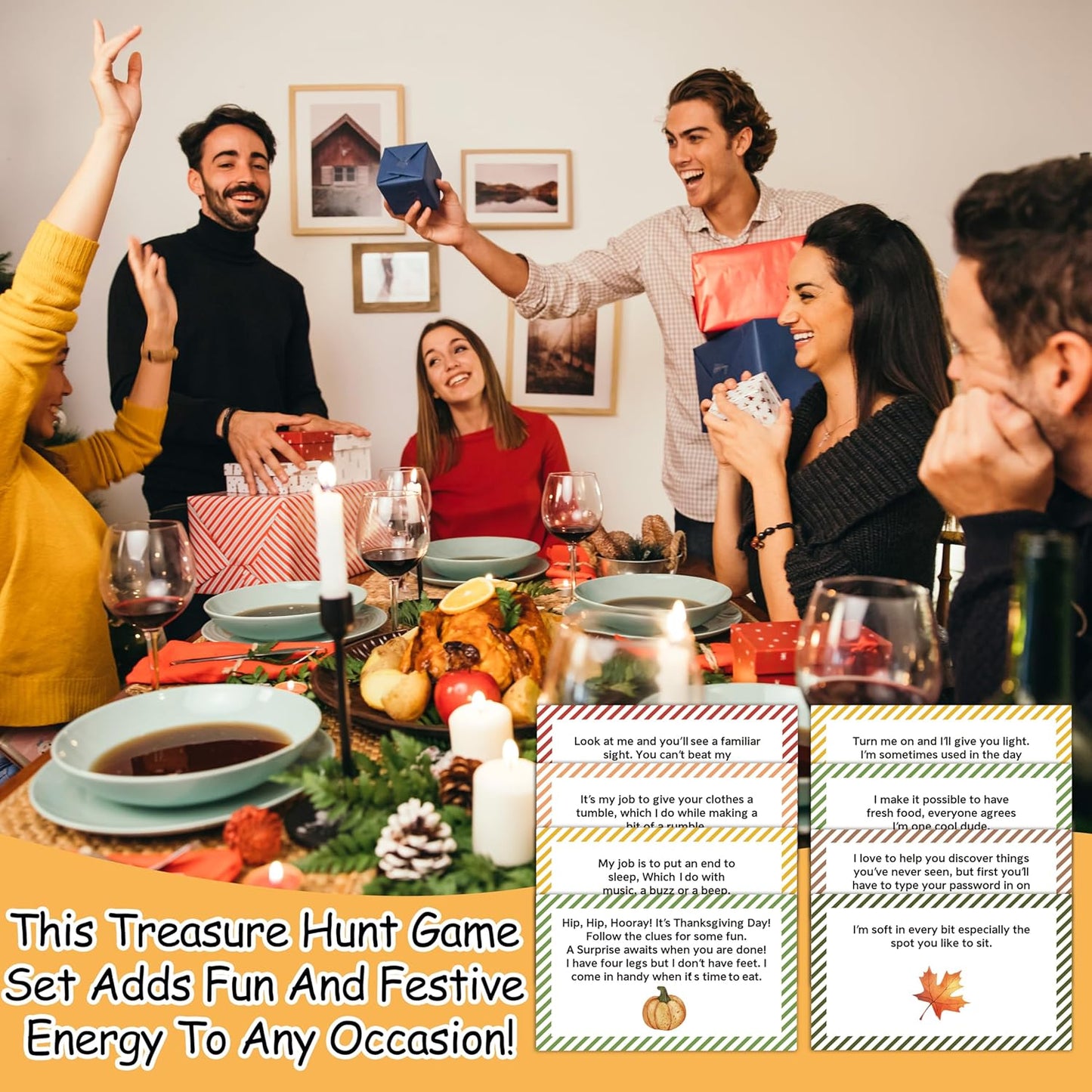 Thanksgiving Scavenger Hunt Games, Fall Holiday Treasure Hunt Clues Game Cards, Thanksgiving Party Games for Family Friend Groups, Fall Theme Party Decorations Supplies Favors，04