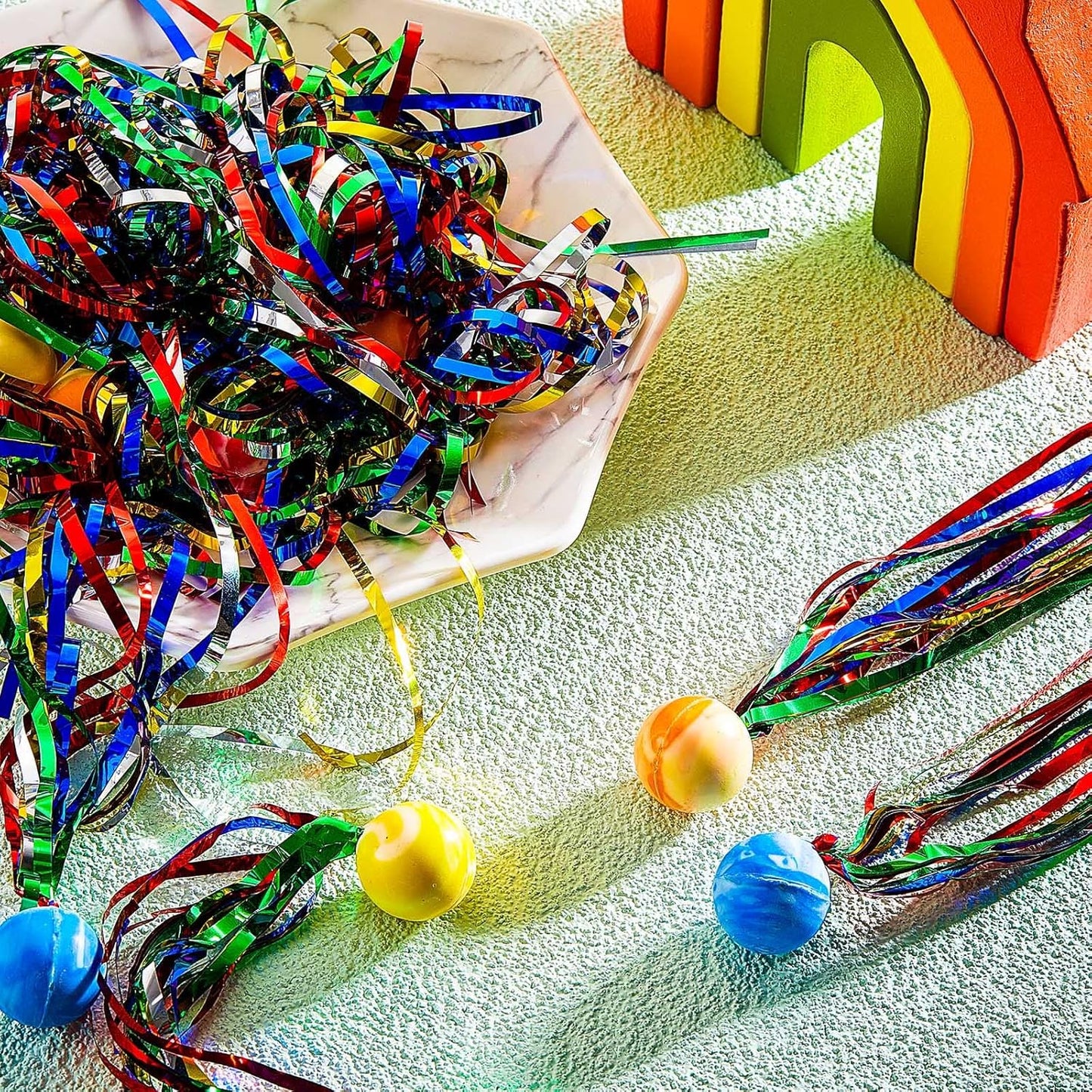 Hungdao 30 Pcs Bouncy Balls Bulk with Colorful Streamers, Large Rubber High Bounce Balls for Kids Party Favors, Piñata Fillers, Goodie Bag Stuffers, Carnival Prizes, Classroom Rewards