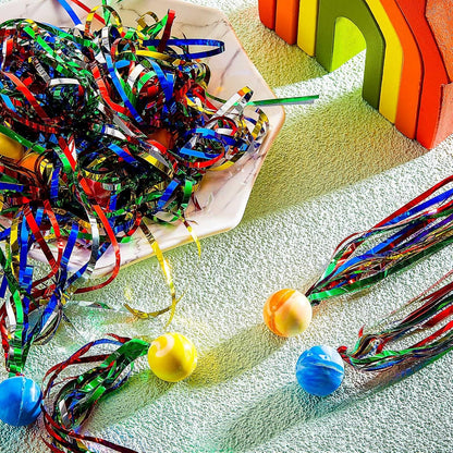 Hungdao 30 Pcs Bouncy Balls Bulk with Colorful Streamers, Large Rubber High Bounce Balls for Kids Party Favors, Piñata Fillers, Goodie Bag Stuffers, Carnival Prizes, Classroom Rewards