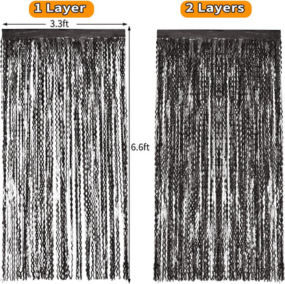 4 Pack Wavy Champagne Gold Metallic Tinsel Foil Fringe Curtains Backdrop - 3.3X6.6ft Foil Fringe Backdrop for Parties | Door Streamers for Birthday | Photo Booth Backdrops Party Decor