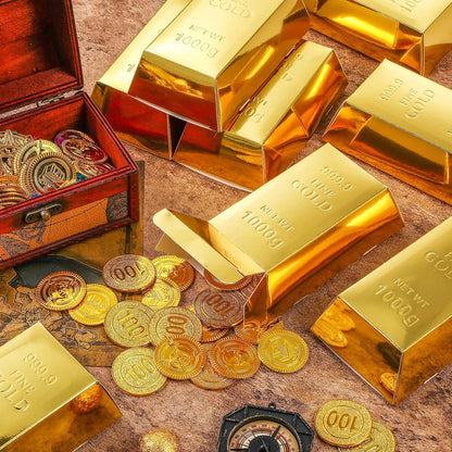 Honoson 24 Pcs Gold Bar Fake Gift Box Foil Gold Bar Party Favor Boxes Paper Golden Favor Boxes Treasure Brick for Pirate Casino Theme Party Decorations Candy Treats Chocolate Toys, 5.5 x 3.2 Inches