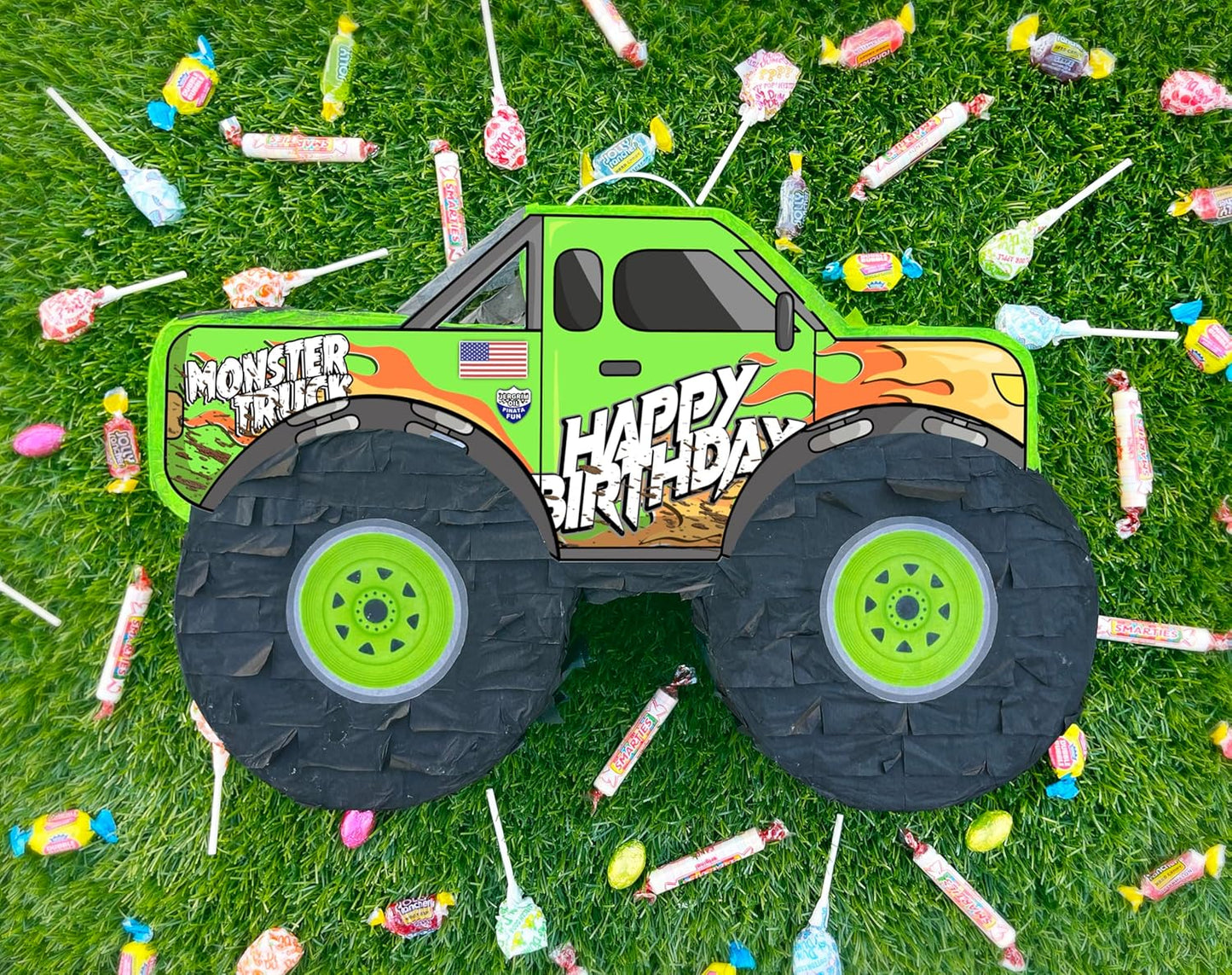 Jergrim Blue Monster Truck Piñata, Small 4 Piece Set, perfect for Kids Birthday Parties, Race Car Party Supplies fits piñata candy and party favors (17”X11”) Durable!