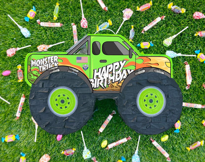Jergrim Blue Monster Truck Piñata, Small 4 Piece Set, perfect for Kids Birthday Parties, Race Car Party Supplies fits piñata candy and party favors (17”X11”) Durable!