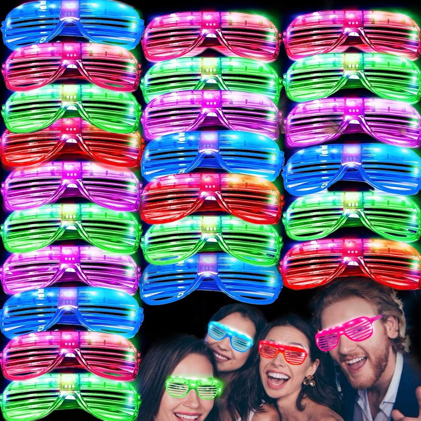 iGeeKid 50 Pack LED Glasses Light Up Party Glasses Glow In The Dark Party Supplies Shutter Neon Toys Flashing Glasses Party Patriotic