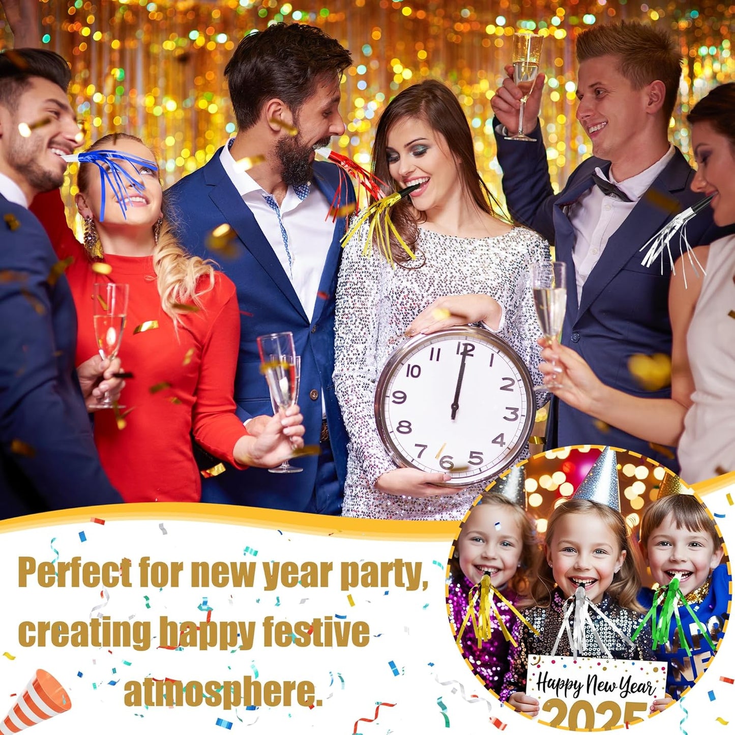 12 Pcs Glitter Noise Makers Metallic Fringed Party Blower for Adults Birthday Graduation New Years Party Favors Supplies (Colorful)