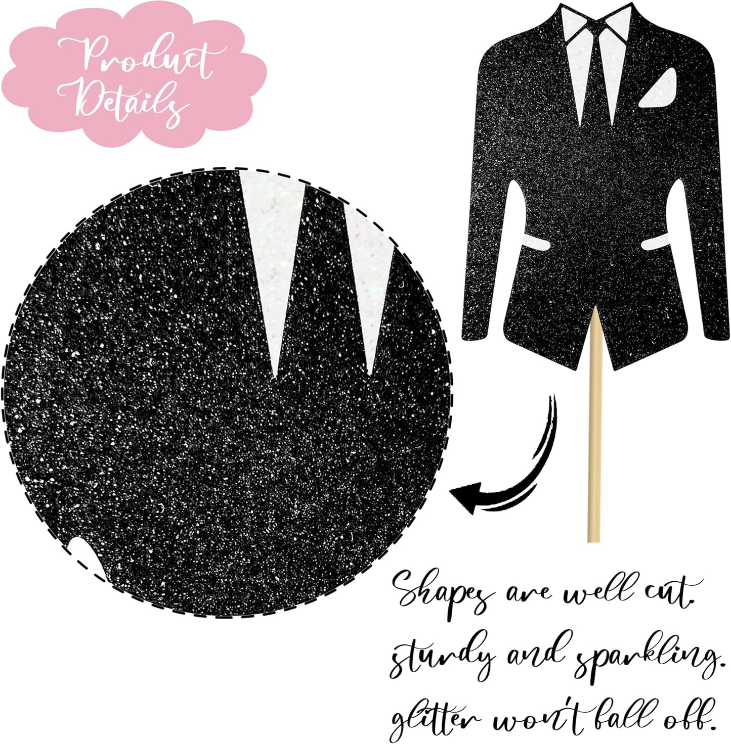 8pcs Bridal Shower Centerpiece Sticks Glitter Wedding Party Centerpiece Decorations for Bride and Groom White Tulle Dress Black Tuxedo Dress Theme Party Table Toppers for Bridal Shower Supplies