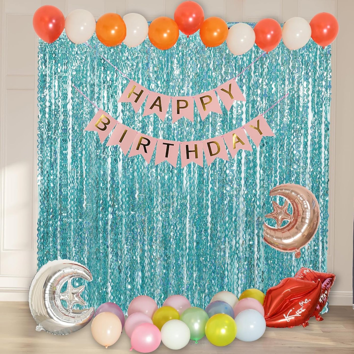 4 Pack Wavy Champagne Gold Metallic Tinsel Foil Fringe Curtains Backdrop - 3.3X6.6ft Foil Fringe Backdrop for Parties | Door Streamers for Birthday | Photo Booth Backdrops Party Decor