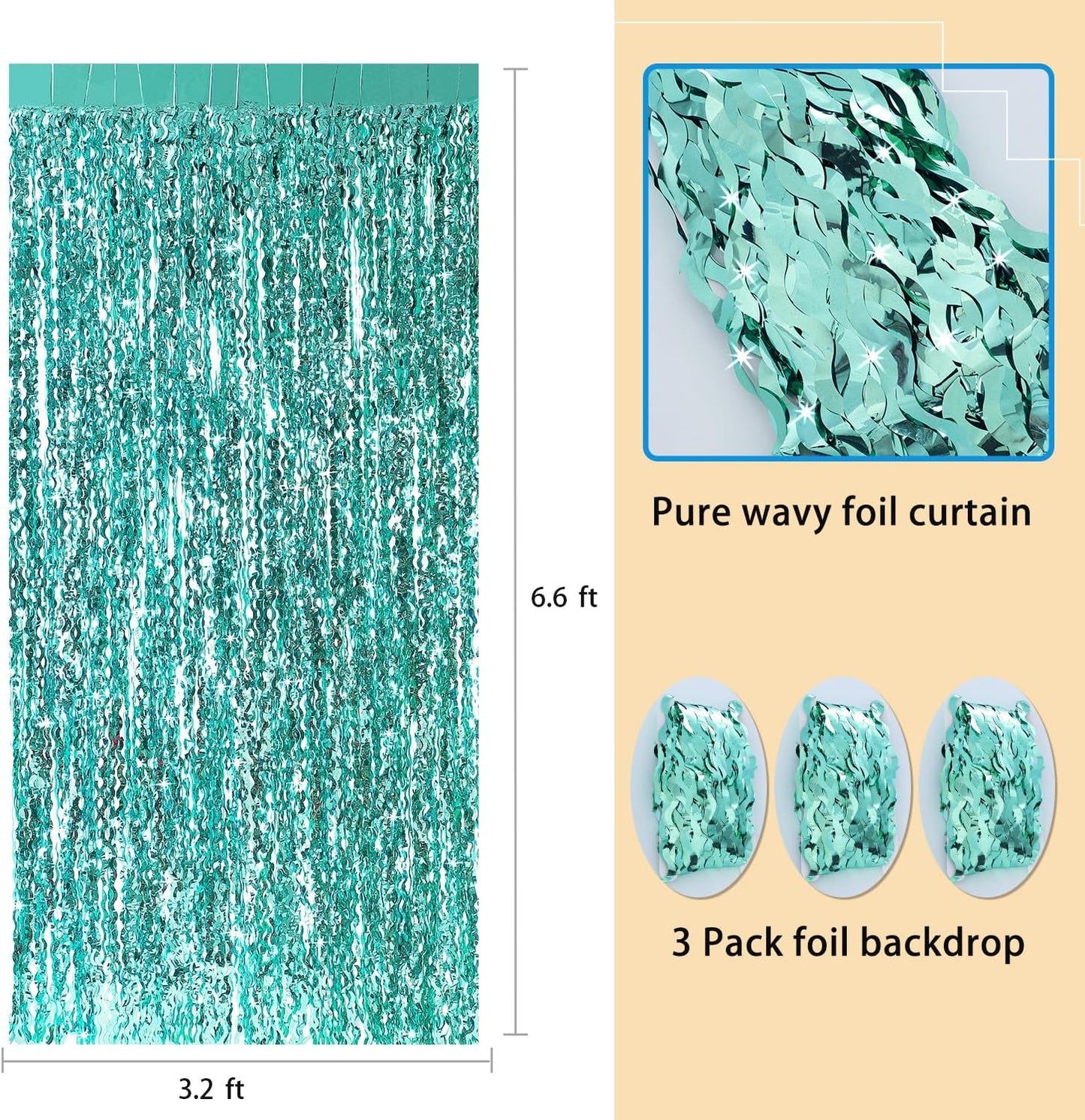 3 Pack Colorful Foil Fringe Curtain Backdrop - 6.6 x 3.3 ft Wavy Rainbow Tinsel Backdrop Curtain Metallic Streamers Iridescent Holiday Photo Booth Party Decorations