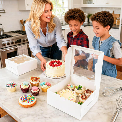 NPLUX 4 Packs 1+5 Bento Cake and Cupcake Box Bento Box with Clear Window Fit 5 Cupcakes and 1 Mini Cake for Packaging Gift Baked Goods
