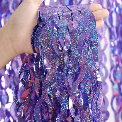 3 Pack Colorful Foil Fringe Curtain Backdrop - 6.6 x 3.3 ft Wavy Rainbow Tinsel Backdrop Curtain Metallic Streamers Iridescent Holiday Photo Booth Party Decorations