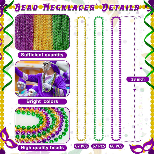 Huskein 200 PCS St Patricks Day Beads Necklaces, 33" Mardi Gras Beads, St Patricks Day Bead, Green Accessories Parade Favors Bulk for Wedding Birthday Party Favors