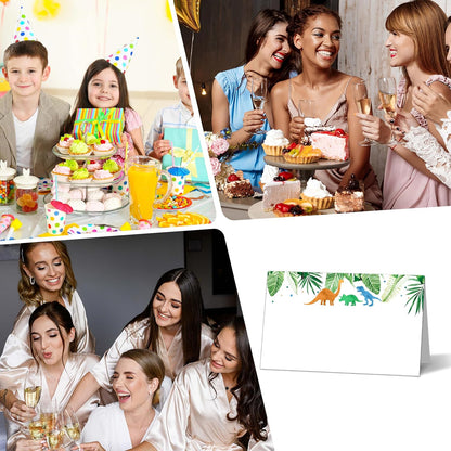 Dinosaur Table Place Cards - 25PCS Tent Cards - Tropical Dino Themed Food Lables - Name Place Cards for Table Setting - Name Cards for Birthday Party Baby Shower - Scored for Easy Folding -12