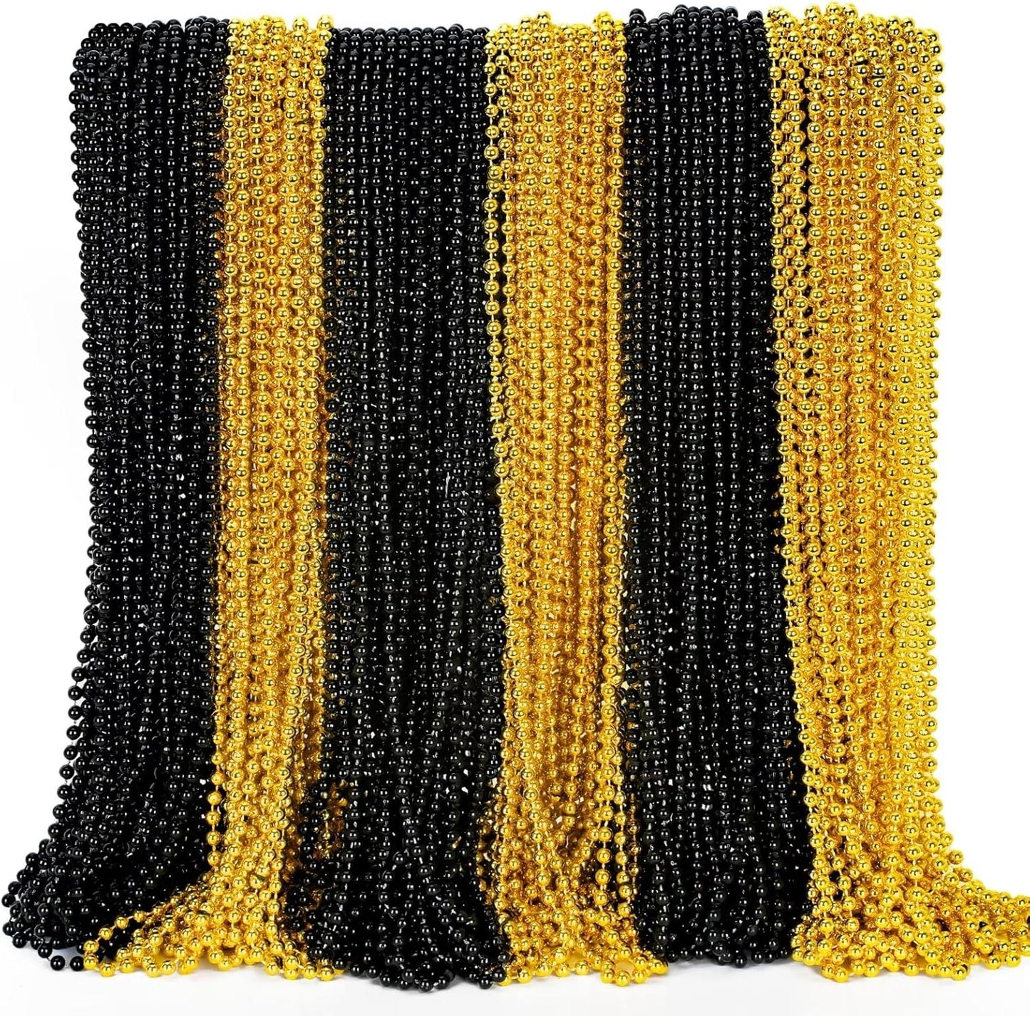 EOBOH 144PCS Mardi Gras Beads, Metallic 12 Kinds Bead Necklace Party Supplies, 33" Mardi Gras Necklace Costume Stuff, Festival Parade Throw Accessories for Wedding Birthday Celebrations Decorations
