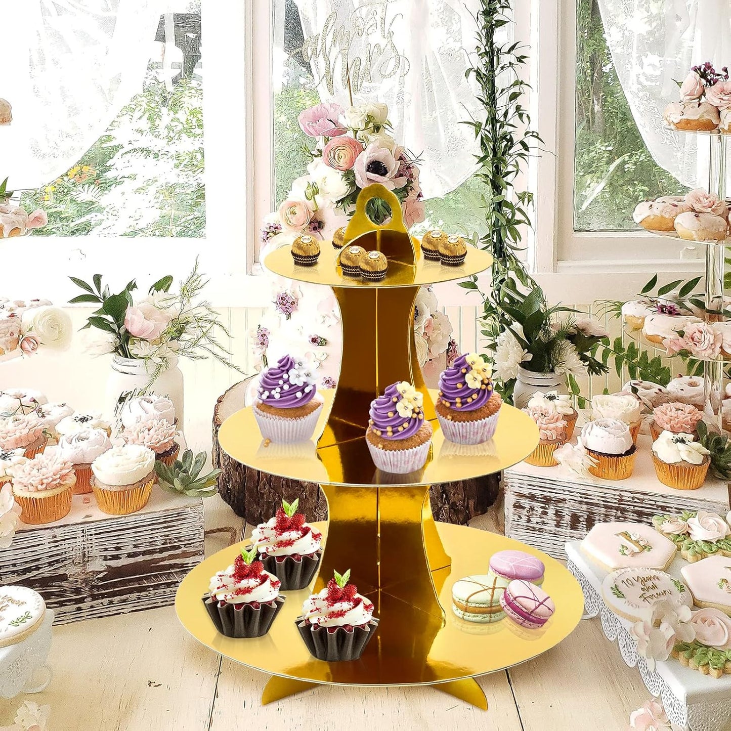 Soleebee 3-Tier Round Cupcake Stand, Cardboard Cupcake Tower, Dessert Cup Cake Stand Tower for Birthday Wedding Party Decoration, Cupcake Tier Stand 1 Set (Hot Pink)