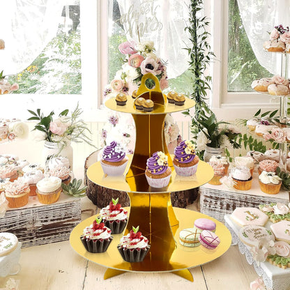 Soleebee 3-Tier Round Cupcake Stand, Cardboard Cupcake Tower, Dessert Cup Cake Stand Tower for Birthday Wedding Party Decoration, Cupcake Tier Stand 1 Set (Hot Pink)