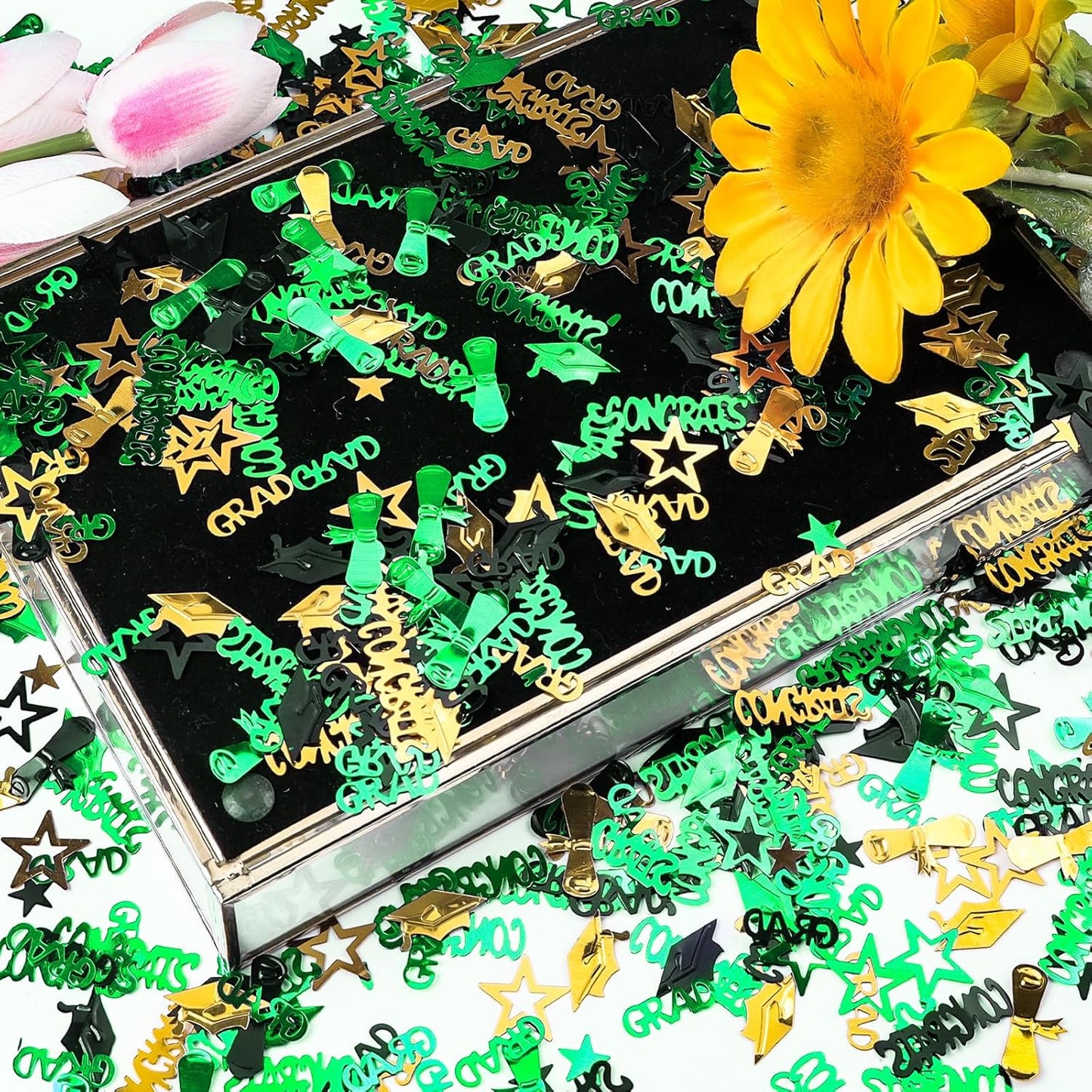Gold and Black Graduation Confetti 2026, 1000 Pcs Congrats Grad Confetti Class of 2026 Party Table Centerpiece for 2026 Graduation Party Decorations