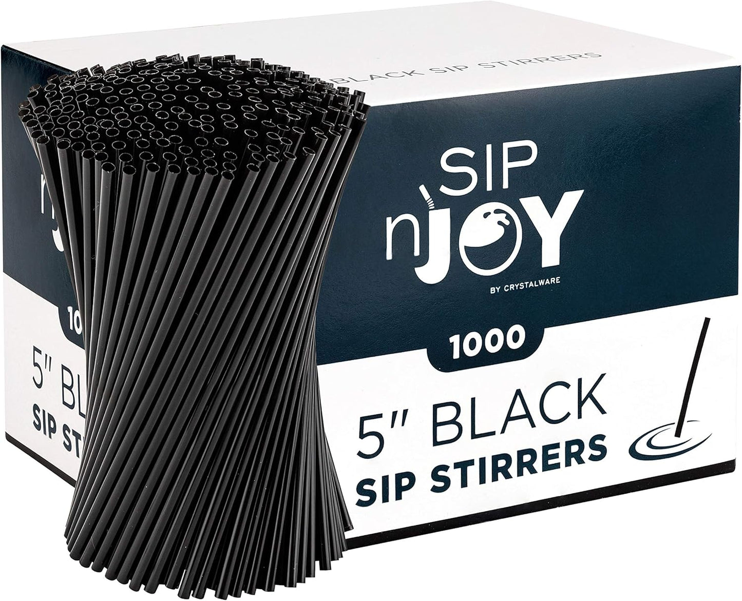 Crystalware, Plastic Stir Straw, Sip Stirrer, For Coffee and Cocktail, 7 1/2 Inches 1000/Box, Black