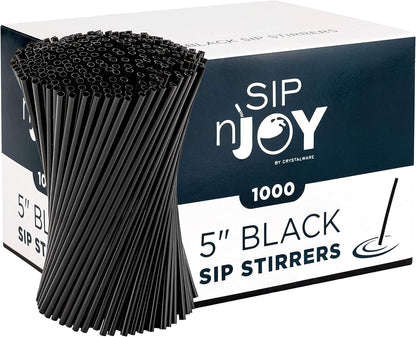 Crystalware, Plastic Stir Straw, Sip Stirrer, For Coffee and Cocktail, 7 1/2 Inches 1000/Box, Black