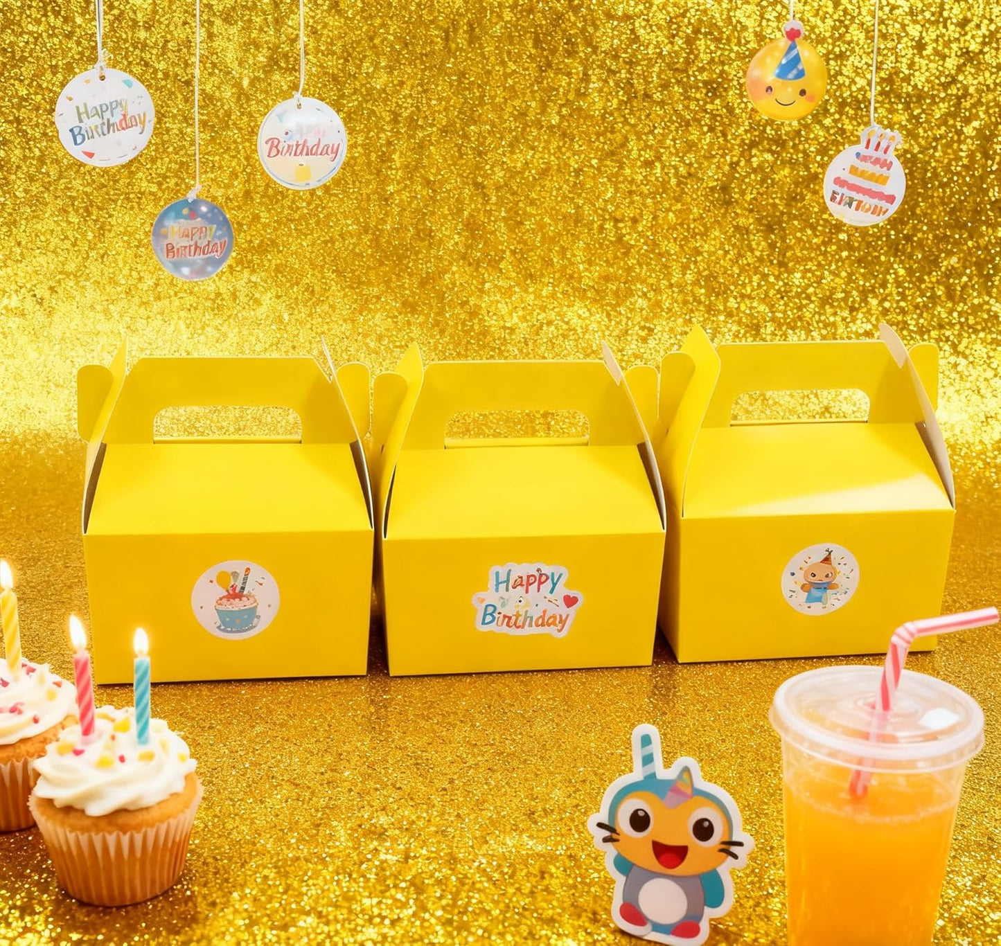 XAGLVV 24 Pack White Paper Gable Boxes,6.2 Inch Candy Boxes with Handle, Snack Party Favor& Gift Cookie bags for kids Birthday,Wedding, Baby Shower, Graduation.