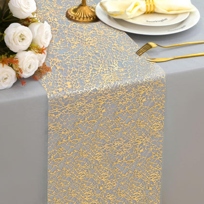Snowkingdom 2 Pieces Gold Table Runner, Sequin Glitter Foil Metallic Thin Mesh Runner Roll 11"x108", Gold Table Decorations for Event Party, Wedding, Birthday Party, Christmas