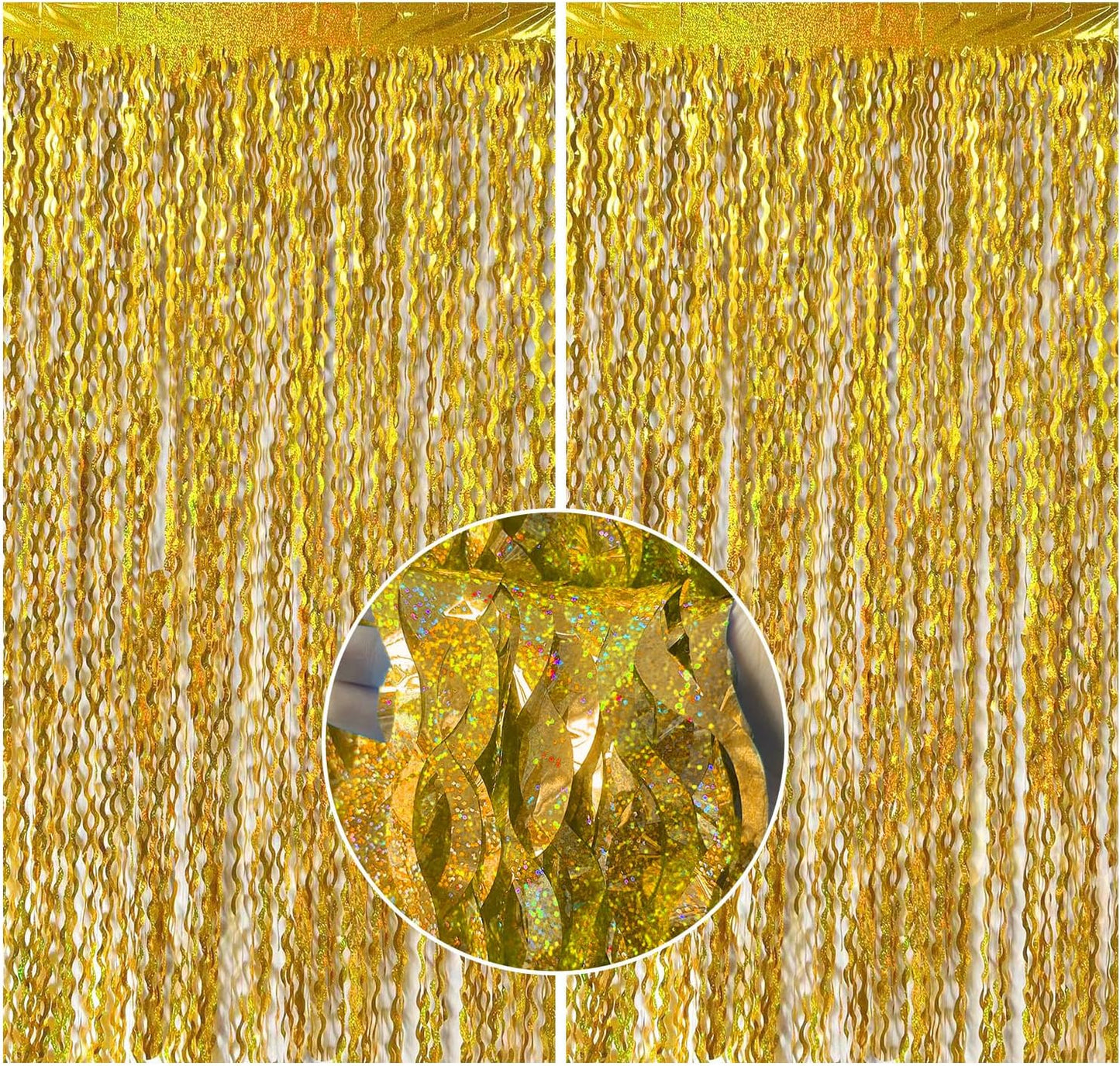 Tinsel Foil Fringe Curtains Wavy Backdrop for Parties Sparkle Metallic Wavy Foil Fringe Backdrop Curtain for Party Decorations Photo Booth Props for Birthday Graduation Wedding