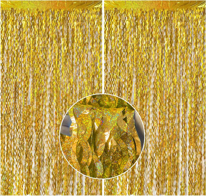 Tinsel Foil Fringe Curtains Wavy Backdrop for Parties Sparkle Metallic Wavy Foil Fringe Backdrop Curtain for Party Decorations Photo Booth Props for Birthday Graduation Wedding